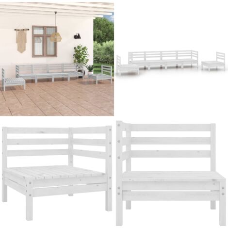 Set Divani da Giardino 6 pz Bianco in Legno Massello di Pino - Salotto da giardino - Divano in legno