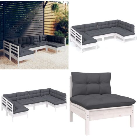 Set Divani da Giardino 6 pz con Cuscini Bianchi Legno di Pino - Divani da esterno - Salotto da giardino