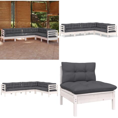 Set Divani da Giardino 6 pz con Cuscini Bianchi Legno di Pino - Divani da esterno - Salotto da giardino