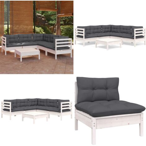 Set Divani da Giardino 6 pz con Cuscini Bianchi Legno di Pino - Divano da esterno - Salotto da giardino