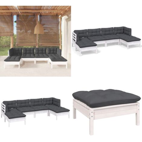 Set Divani da Giardino 6 pz con Cuscini Bianchi Legno di Pino - Divano in legno - Cuscini per divano