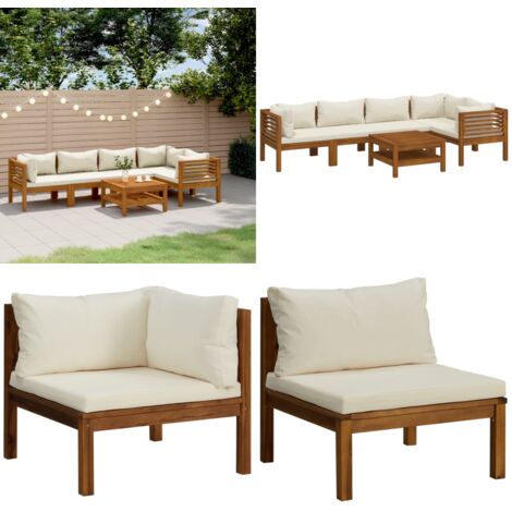 Set Divani da Giardino 6 pz con Cuscini Crema in Legno Acacia - Divani in legno - Cuscini da giardino
