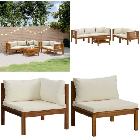 Set Divani da Giardino 6 pz con Cuscini Crema in Legno Acacia - Divano in legno - Cuscini per divano