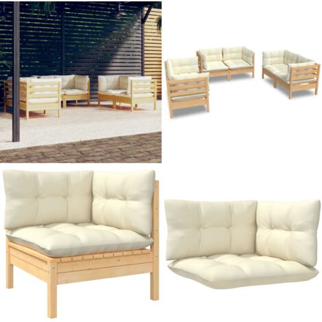 Set Divani da Giardino 6 pz con Cuscini Crema in Massello di Pino - Divano angolare - Cuscino da giardino