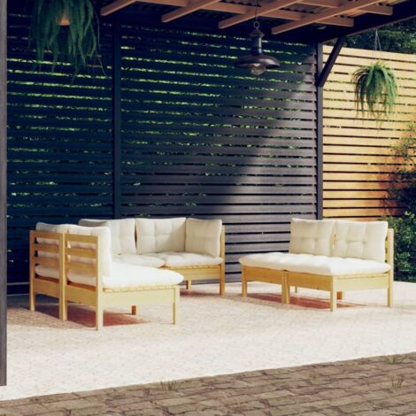 Set Divani da Giardino 6 pz con Cuscini Crema in Massello di Pino vidaXL