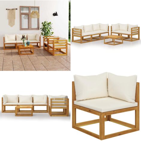 Set Divani da Giardino 6 pz con Cuscini Crema Massello Acacia - Divani in legno - Divani esterni