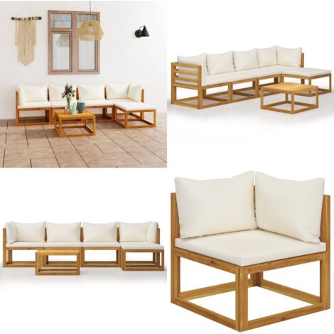 Set Divani da Giardino 6 pz con Cuscini Crema Massello Acacia - Divano in legno - Cuscini da giardino