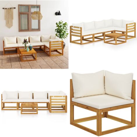 Set Divani da Giardino 6 pz con Cuscini Crema Massello Acacia - Divano in legno - Set di sedute
