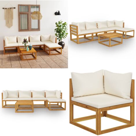 Set Divani da Giardino 6 pz con Cuscini Crema Massello Acacia - Set di sedute - Divano in legno