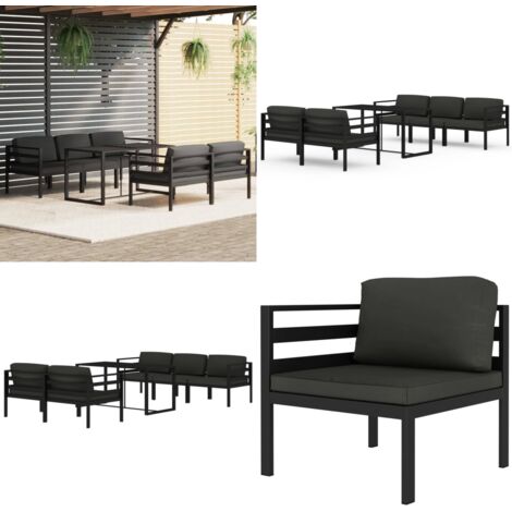 Set Divani da Giardino 6 pz con Cuscini in Alluminio Antracite - Alluminio - Cuscini da giardino