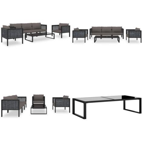 Set Divani da Giardino 6 pz con Cuscini in Polyrattan Antracite - Poltrona da giardino - Set da salotto esterno