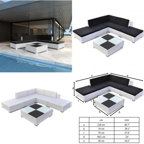 Set Divani da Giardino 6 pz con Cuscini in Polyrattan Bianco - Seduta in rattan - Cuscini per sedile