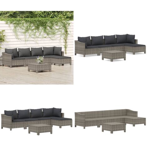 Set Divani da Giardino 6 pz con Cuscini in Polyrattan Grigio - Divano angolare - Divano centrale