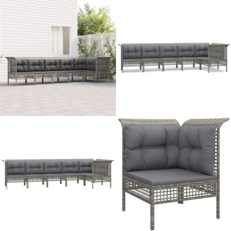 Set Divani da Giardino 6 pz con Cuscini in Polyrattan Grigio - Divano angolare - Divano centrale