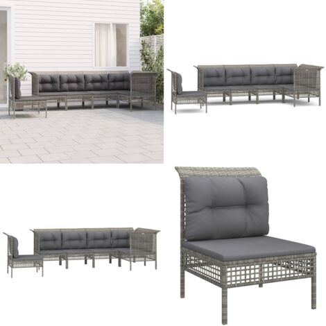Set Divani da Giardino 6 pz con Cuscini in Polyrattan Grigio - Divano angolare - Divano centrale