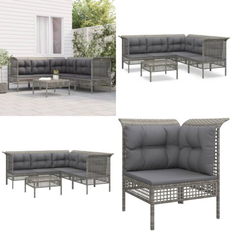 Set Divani da Giardino 6 pz con Cuscini in Polyrattan Grigio - Divano angolare - Divano centrale