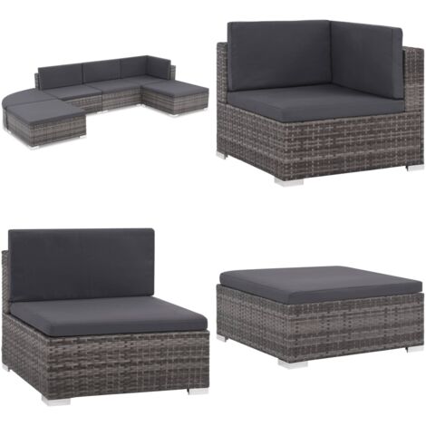 Set Divani da Giardino 6 pz con Cuscini in Polyrattan Grigio - Divano angolare - Divano per patio
