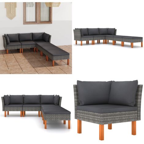 Set Divani da Giardino 6 pz con Cuscini in Polyrattan Grigio - Divano da esterno - Cuscini per divano