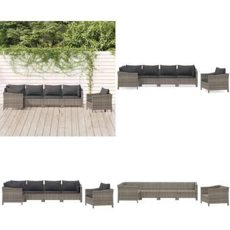 Set Divani da Giardino 6 pz con Cuscini in Polyrattan Grigio - Poltrona da giardino - Cuscini da giardino