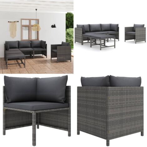 Set Divani da Giardino 6 pz con Cuscini in Polyrattan Grigio - Poltrona da giardino - Set da giardino