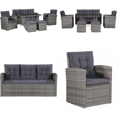Set Divani da Giardino 6 pz con Cuscini in Polyrattan Grigio - Poltrone da giardino - Set da giardino