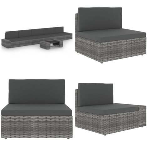Set Divani da Giardino 6 pz con Cuscini in Polyrattan Grigio - Sedile da esterno - Set da giardino