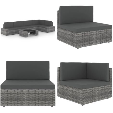 Set Divani da Giardino 6 pz con Cuscini in Polyrattan Grigio - Sedile da giardino - Set da giardino