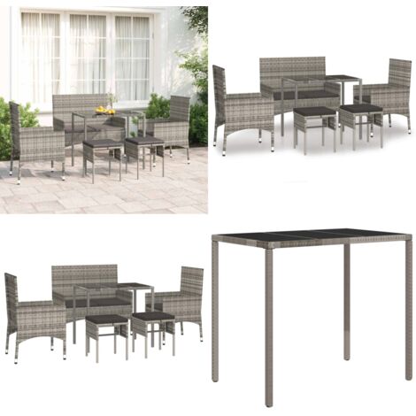 Set Divani da Giardino 6 pz con Cuscini in Polyrattan Grigio - Seduta da esterno - Tavolo da giardino