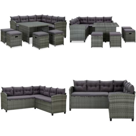Set Divani da Giardino 6 pz con Cuscini in Polyrattan Grigio - Set di divani - Polyrattan