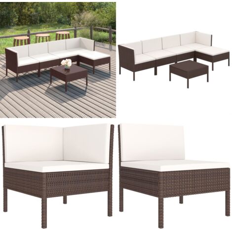 Set Divani da Giardino 6 pz con Cuscini in Polyrattan Marrone - Set da giardino - Seduta esterna