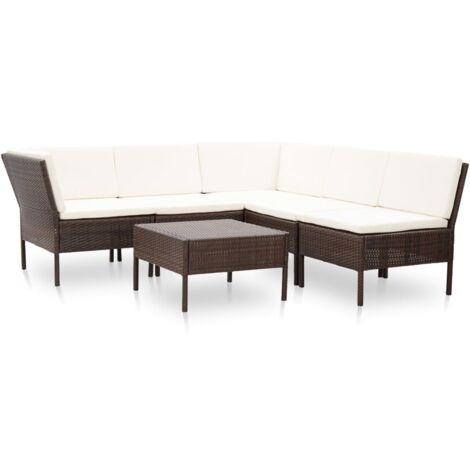 Set Divani da Giardino 6 pz con Cuscini in Polyrattan Marrone vidaXL