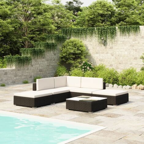 Set Divani da Giardino 6 pz con Cuscini in Polyrattan Nero vidaXL