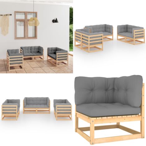 Set Divani da Giardino 6 pz con Cuscini Legno Massello Pino - Cuscini da giardino - Divani angolari