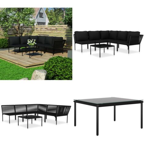 Set Divani da Giardino 6 pz con Cuscini Neri in PVC - Divano angolare - Divano centrale
