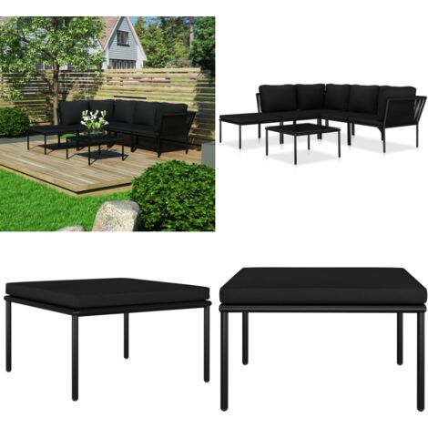 Set Divani da Giardino 6 pz con Cuscini Neri in PVC - Set da giardino - Divano angolare