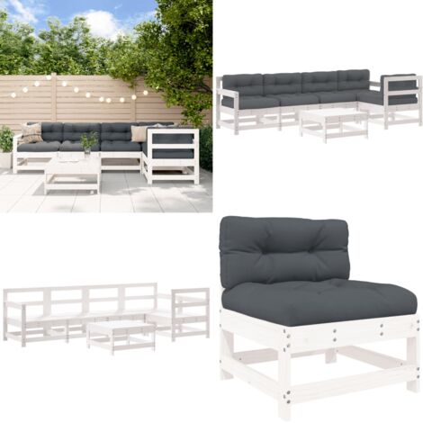 Set Divani da Giardino 6pz con Cuscini in Legno Massello Bianco - Cuscini in legno - Design da giardino