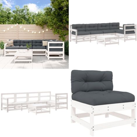 Set Divani da Giardino 6pz con Cuscini in Legno Massello Bianco - Cuscini in legno - Design modulare