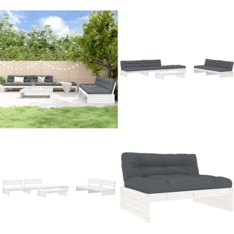 Set Divani da Giardino 6pz con Cuscini in Legno Massello Bianco - Divani in legno - Cuscini in legno