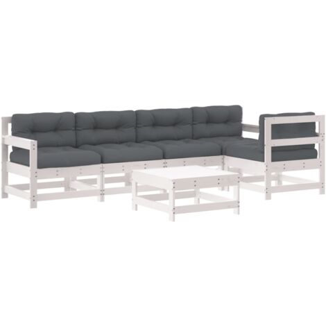 Set Divani da Giardino 6pz con Cuscini in Legno Massello Bianco vidaXL