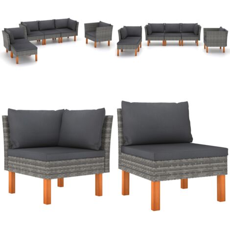 Set Divani da Giardino 6pz Polyrattan Legno di Eucalipto Grigio - Poltrona da giardino - Set di divani
