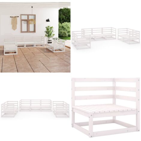 Set Divani da Giardino 7 pz Bianco in Legno Massello di Pino - Divani da giardino - Divano angolare