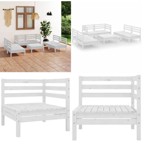 Set Divani da Giardino 7 pz Bianco in Legno Massello di Pino - Divani da giardino - Set da giardino