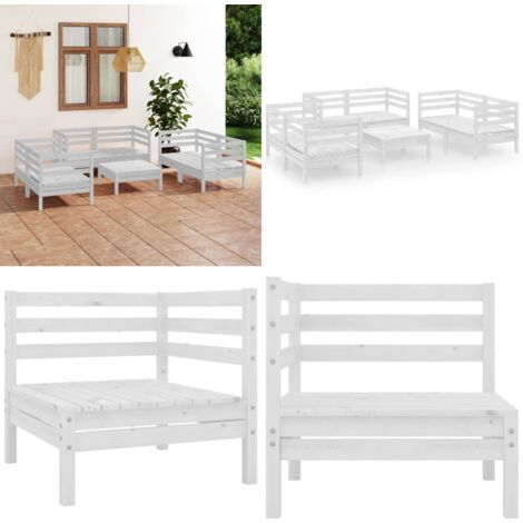 Set Divani da Giardino 7 pz Bianco in Legno Massello di Pino - Divano da giardino - Set da giardino