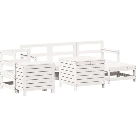 Set Divani da Giardino 7 pz Bianco in Legno Massello di Pino vidaXL