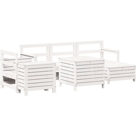 Set Divani da Giardino 7 pz Bianco in Legno Massello di Pino vidaXL