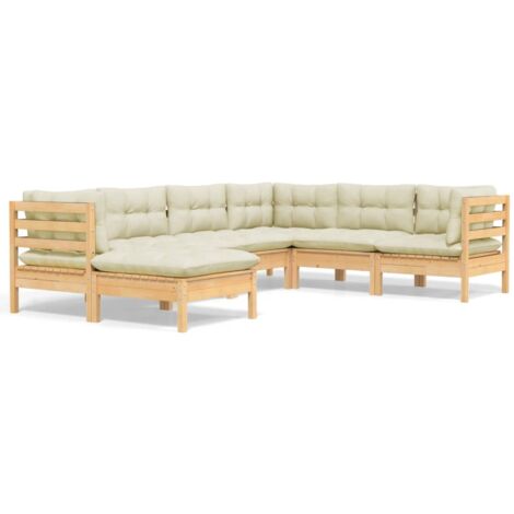 Set Divani da Giardino 7 pz con Cuscini Crema in Massello di Pino vidaXL