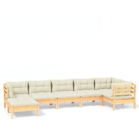 Set Divani da Giardino 7 pz con Cuscini Crema in Massello di Pino vidaXL