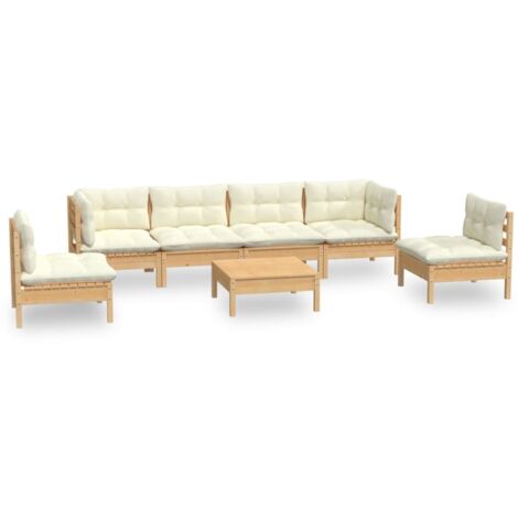 Set Divani da Giardino 7 pz con Cuscini Crema in Massello di Pino vidaXL