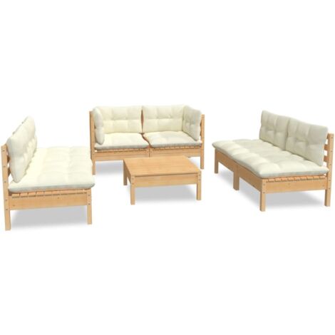 Set Divani da Giardino 7 pz con Cuscini Crema in Massello di Pino vidaXL