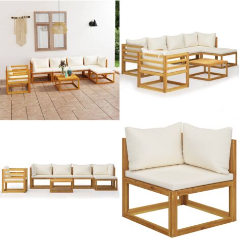 Set Divani da Giardino 7 pz con Cuscini Crema Massello Acacia - Divano in legno - Cuscini per divano